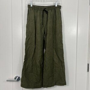 Reformation Juliette Hogan Size 8 Green Linen Cropped Wide Leg Pants